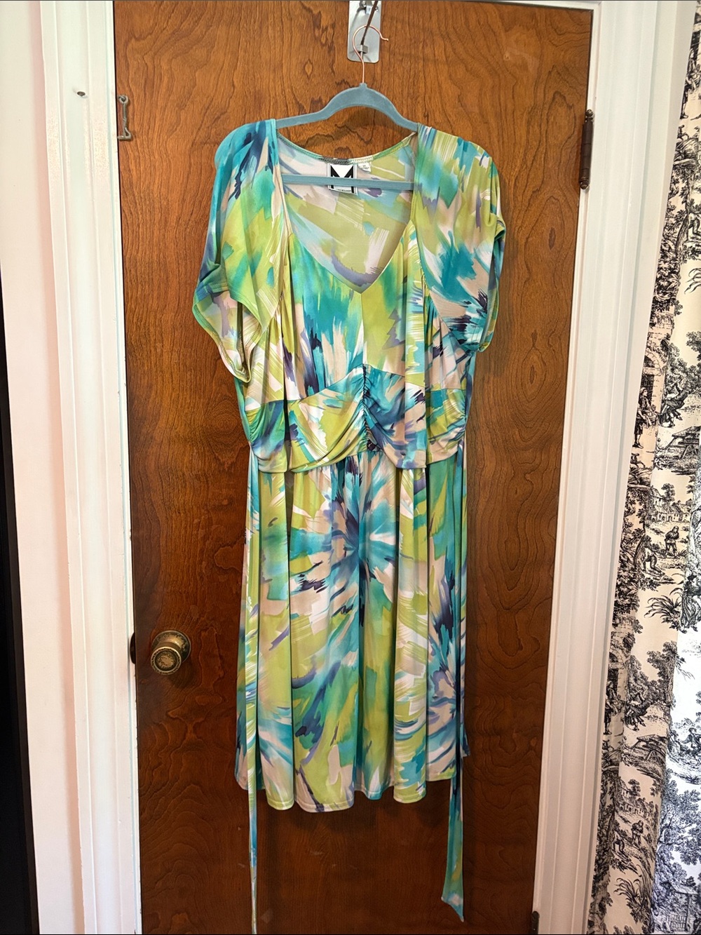 Marc Bouwer Multicolor Abstract Print Top in Aqua, Lime & Lavender